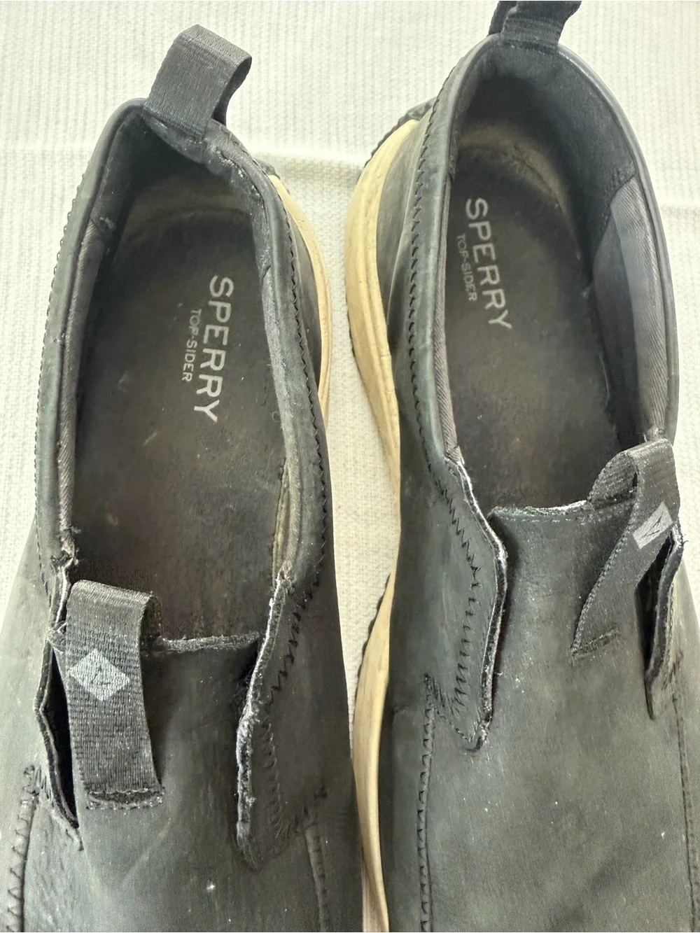Sperry Black Slip-On Loafers with Tan Sole